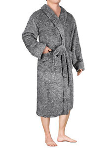 Men Warm Fleece Robe Microfiber Bathrobe Shawl Collar Sherpa Spa Robe Sleepwear