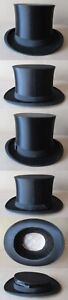 ANTIQUE OLD GERMAN MARKED SILK COLAPSIBLE OPERA TOP HAT GIBUS / SIZE 55