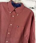 Tommy Hilfiger Mens Large Red Striped Long Sleeve Contrast Trim Dress Shirt