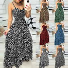Sexy Women Leopard Long Maxi Dress Summer Beach Strappy Swing Sundress Plus Size
