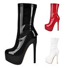 Onlymaker Women's Patent Leather Platform Stiletto High Heel Sexy Ankle Boots