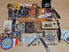 New ListingHuge Lot Vintage Men's Junk Drawer Lot Jewelry Patches Knives Key Cases Military