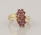 10k Yellow Gold Natural Ruby Cluster Flower Ring Size 6
