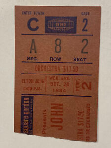 ELTON JOHN Concert Ticket Stub October 24, 1984. Madison Square Garden, NYC RARE