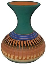 Vintage Native American Signed A. Joe Navajo Pottery Colorful Vase TEAL BLUE