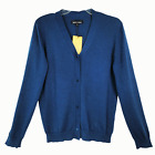 Monica Rea Women's 12 Cardigan Sweater Button Up V Neck Long Sleeve Blue NWT