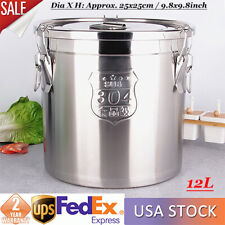 12L Stainless Steel Cereal Rice Storage Container Bucket Airtight Canister + Lid