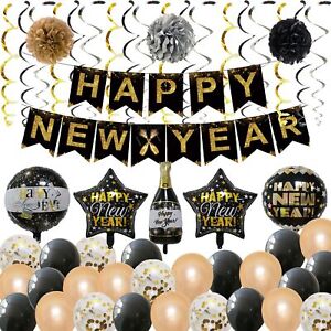 2024 Happy New Year Party Decoration Confetti Balloons Banner Set