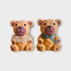 Vintage Ceramic Boy And Girl Bears Painted To Look Wood  Salt And Pepper Shakers