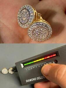 Real 925 Silver Iced Moissanite Hip Hop Men's Earrings Big Studs 14k Gold Plated