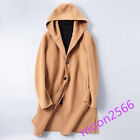 High-end Mens 100% Cashmere Coat Hood Overcoat British Mid Long Trench Coat Chic