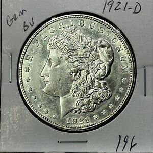 1921 D GEM Morgan Silver Dollar BU MS+++ UNC Coin Free Shipping #196
