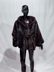 real fur mink mahogany cape hooded with belt