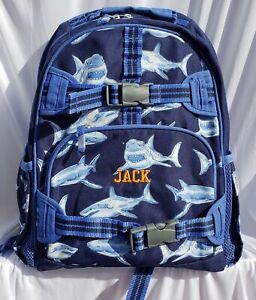 Pottery Barn Kids Blue Sharks Glow in Dark Backpack Mono Jack H466