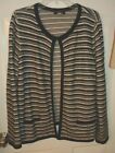 Cashmere by Charter Club XL Fly-Away Cashmere Cardigan Open Black & Ivory Stripe