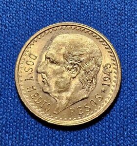 New Listing1945 Mexico Gold 2 1/2 Pesos Coin, 2.08 grams Dos Y Medio