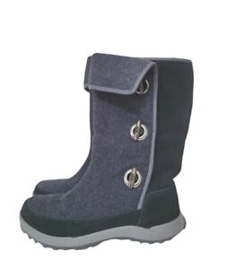 Lands End 8.5 B Gray Suede Textile 3 Toggle Pull On Mid Calf Winter Boots Womens