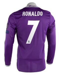 Purple Adidas Ronaldo #7 Real Madrid 16-17 UCl Final Long Sleeve Soccer Jersey