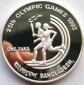 Bangladesh 1993 Torch Runners Taka Silver Coin,Proof