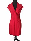 Vintage 90s Cache Dress Size 8 Red Ruched Knee Length Cap Sleeve Cocktail Y2k