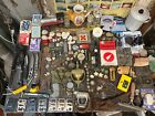 Junk Drawer Lot Knives Cards 10k Charms Coins Brassware Belt Buckles Jewelry