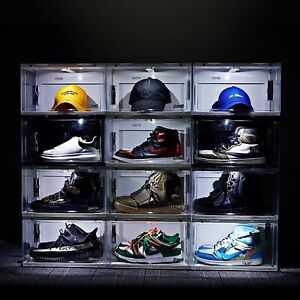 LED Shoe Storage Box Collection Crate Stackable Sneakers Organizer-Voice Control