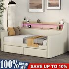 Beige Twin Size Daybed with Storage Drawers, Charging Station and LED Lights