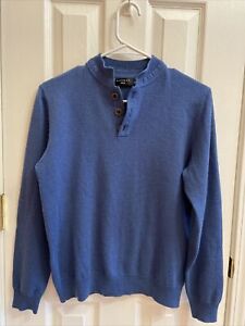 Kapray Man Merino Wool Sweater SzM Blue 1/4 Button Lightweight Soft