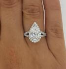2.75 Ct Halo Split Shank Pear Cut Diamond Engagement Ring SI1 G Treated