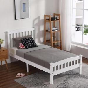 Twin Size Wooden Platform Bed Frame with Headboard and Footboard Bedroom