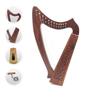 12 Strings Levers Harp Irish Highland Solid Rosewood Natural Finished Tuning Key