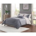 5pc Full/Queen Boston Pleated Colorblock Comforter Bedding Set - Gray
