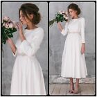 3/4 Sleeve Tea-Length Wedding Dresses Bridal Gowns Custom Size 4 6 8 10 12 14 16