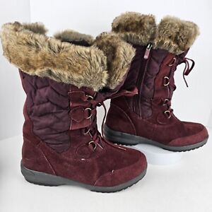 Lands End Womens 444725 Renata Suede Mid Calf Snow Boots Lace Up Cranberry 8.5B