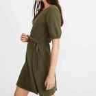 Madewell Women's Crosshatch Puff-Sleeve Faux-Wrap Mini Dress XL Green Casual