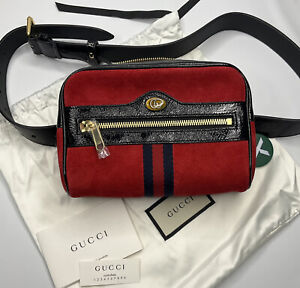 Gucci Ophidia Belt Bag Suede Leather Red Black Web GG Logo Bum Bag Purse 85-34