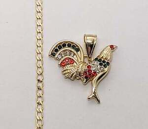 Gold Plated Rooster Chicken Pendant 3mm Necklace Chain Chinese Zodiac Oro Gallo