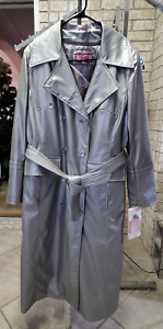 Excelled Collection Trench Coat Womens Size Large Silver Belted Faux Leather