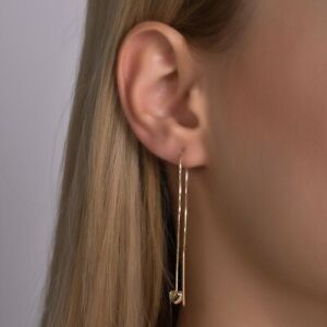 Heart Dangle Threader Earrings 14K Solid Gold Women Bar Drop Box Chain Earrings