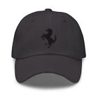 Ferrari Inspired Embroidered Horse Logo GREY GRAY Black Dad Hat Cap