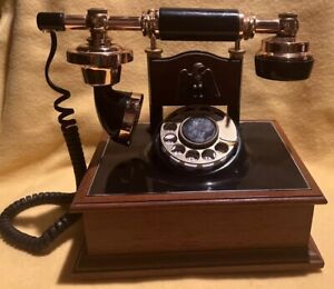 Vintage Western Electric Deco-Tel Brass Eagle & Wood Desk Rotary Dial Telephone