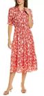 J.McLaughlin Size Medium Harriet Silk-Blend Floral Midi Dress Orange/Red NWOT