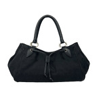 Bvlgari Authentic Women's Black Leather Canvas Logomania Tote Shoulder Handbag