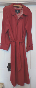 Vintage London Fog Fully Lined Button Front Pink Red Long Trench Coat Size 18W