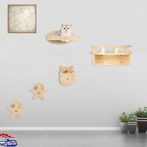 5PCs Wall Mounted Cat Hammock Cat Wall Shelves Scratching Posts Wood Furniture