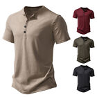 Mens Short Sleeve Henley T Shirt Summer Casual Pullover Loose Top Blouse