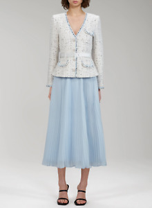 Self-Portrait Polyester Midi Dress Long Sleeve Fake Two Piece Dress for Women