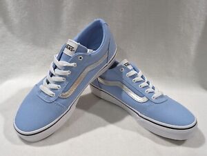 Vans Girl's Ward Metallic Baby Blue/Silver Canvas Skate Shoes - Size 4 NWB