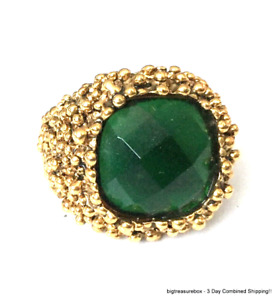 WOW BIG Vtg Ring Green Rhinestone Gold tone SIZE 11 Jewelry lot i