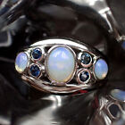 Natural white Opal 0.95ct & Blue Sapphire set in silver ring 925 #ring size 7